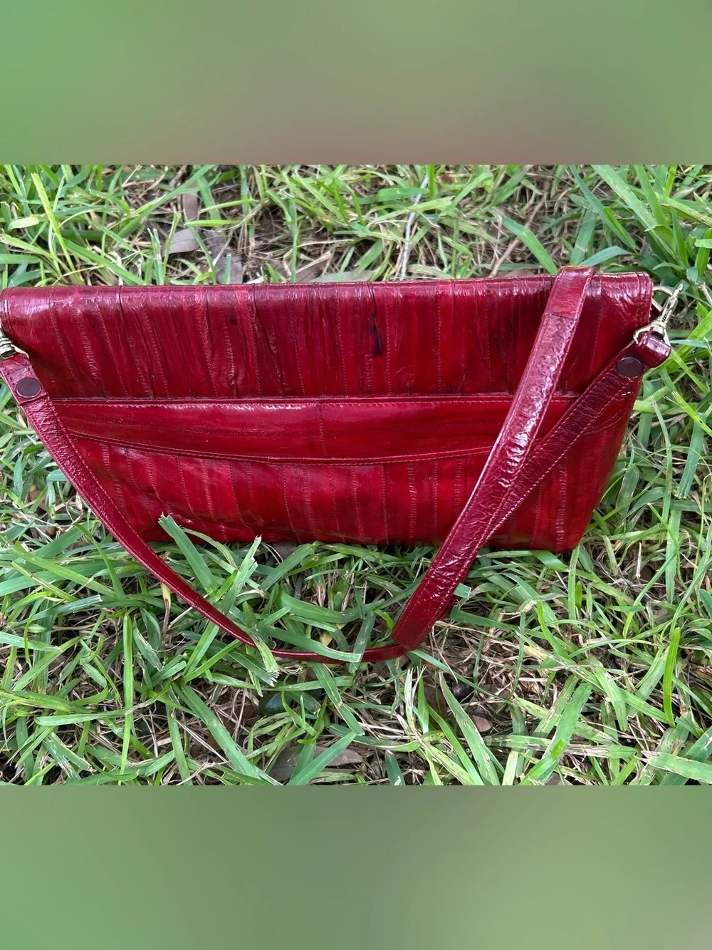 Vintage Eel Skin and Red Leather Shoulder Bag
